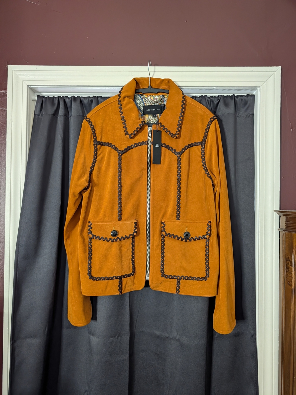 COUT DE LA LIBERTE Orange Suede SILK Lined $6k Dylan Whip Stitch Zip Jacket S